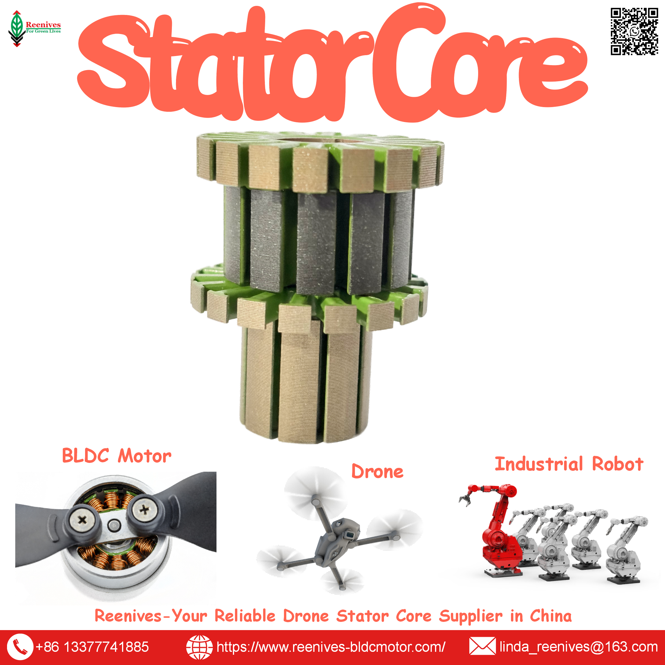 Precision motor stamping for drone & BLDC motors. Stator/rotor laminations, burr ≤0.025mm, epoxy coating, low loss. Made in China.